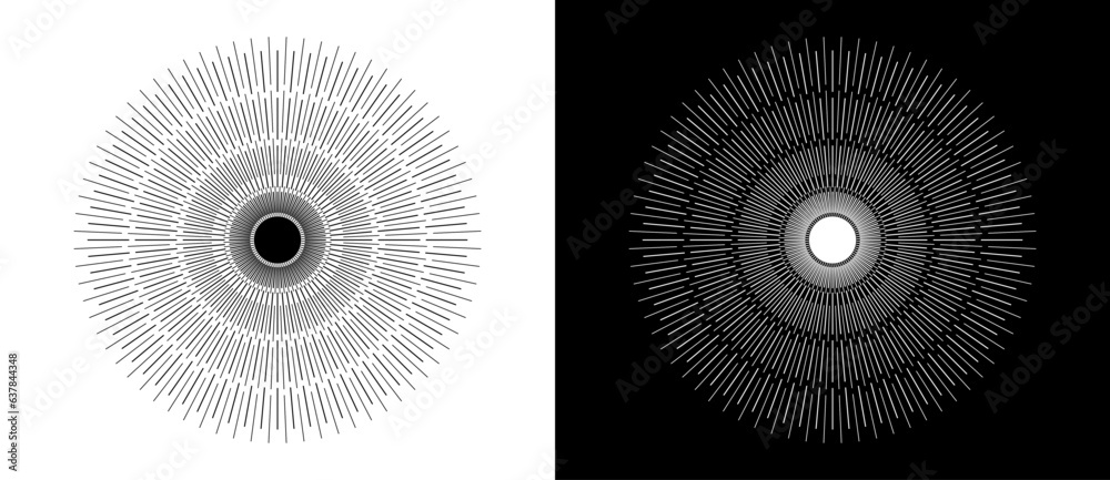 Poster art sun background. tattoo template or logo with lines. black shape on a white background and the sa