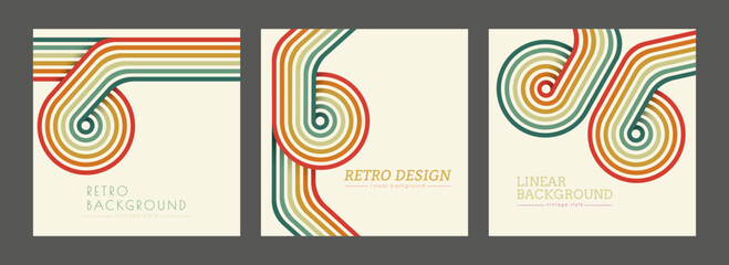 Vintage geometric background with colored parallel lines in the style of the 70s. Design for printing posters, posters, banners and covers in retro style