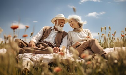 Elderly couple in the meadow