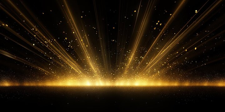 Fototapeta Glowing golden light effect on black background. Glittering abstract illustration. Luxury graphic design premium