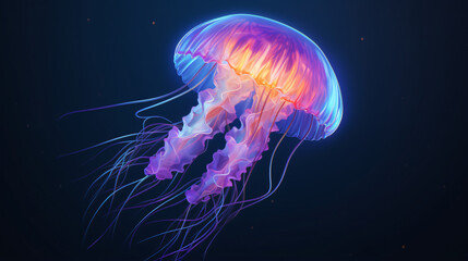 Pretty iridescent jellyfish floating - obrazy, fototapety, plakaty