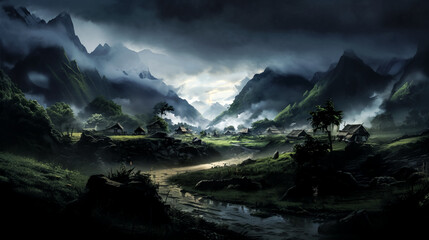 He explored the lush valley between towering mountains, enjoying the natural beauty.