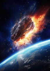 Obraz premium Meteor glowing as it enters the Earth's atmosphere, ultra realistic. Generative Ai.