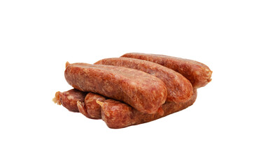 Group of raw sausage isolated on white background.