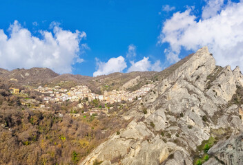 Pietrapertosa (Italy) - A view of little old village, dug into the rock in the natural park of the Dolomiti Lucane, Basilicata region, famous also for the alpinistic ways.