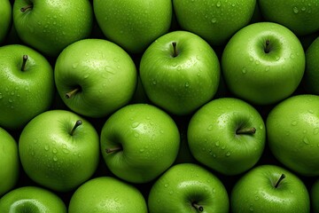 Nature organic fresh green apple. Top view of apples. Pile of freshness. Healthy fruit wallpaper