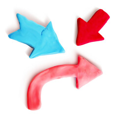 A set of photorealistic arrows fashioned from bright plasticine, Vector illustration.