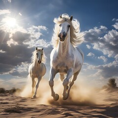 Energetic Elegance: White Station Horse in Dynamic Action