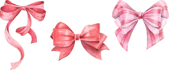 hand-drawn watercolor vector bows and ribbons.  gift bows. Christmas arrangement. Festive red bow.. Colored decorative bows for cards, invitations, scrapbooking, decor