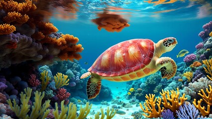 Exploring the Vibrant Underwater World with Turtles, Colorful Fish, and Coral Reefs ai generated