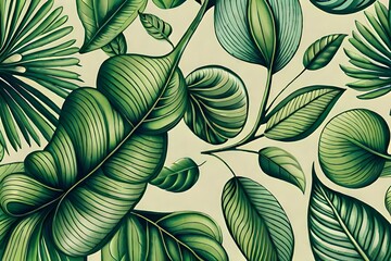 Green plant and leafs pattern. Pencil, hand drawn natural illustration. Simple organic plants design. Botany vintage graphic art. 4k wallpaper, background. Simple, minimal, clean design