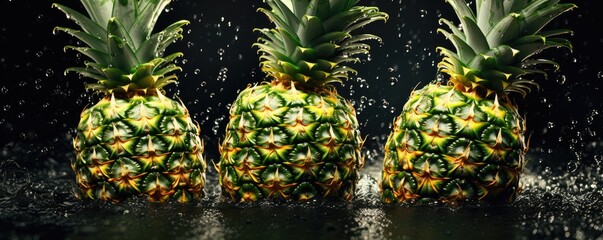 Fresh ripe pineapple, exotic healthy bio fruit food gardening banner panorama Generative Ai