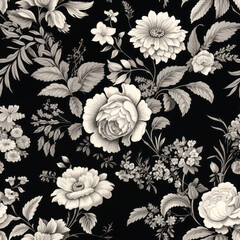  floral on black toile de jouy 2