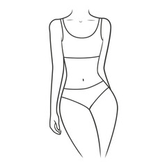 Swimwear on a woman's body. Outline sport top swimsuit. Illustration on transparent background