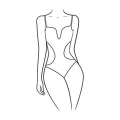 Swimwear on a woman's body. Outline monokini swimsuit. Illustration on transparent background