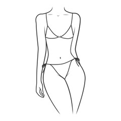 Swimwear on a woman's body. Outline bikini swimsuit. Vector illustration isolated on white background