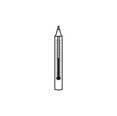 Thermometer line vector icon. Thermometer for measuring the temperature of icon. Contains such Icons as Thermometer, Pyrometer, Body Temperature Check and more. Linear icon of thermometer.