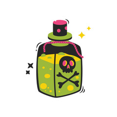 Halloween cartoon elements. Potion with a skull.
