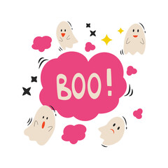 Halloween cartoon elements and lettering. Boo.