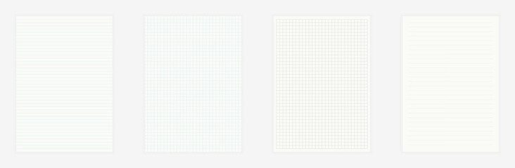 Squared and lined paper sheets collection.