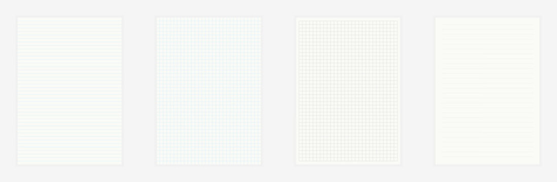 Squared and lined paper sheets collection.