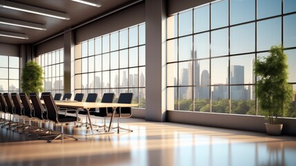 Conference large room in modern office with windows, large office.