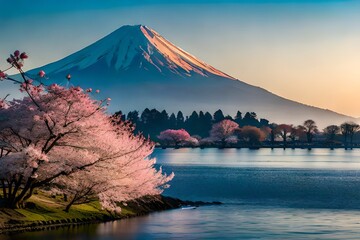 mountain and cherry blossoms - Powered by Adobe