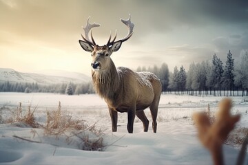 Majestic Deer Roaming Snow-Clad Forest, a Captivating Glimpse into Nature's Delicate Balance