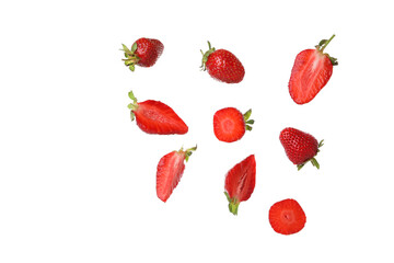 PNG, falling strawberry pieces, isolated on white background