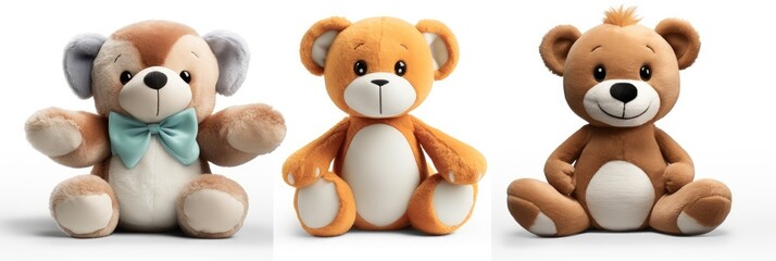 Obraz premium 3 stuffed animal toys isolated on white background.