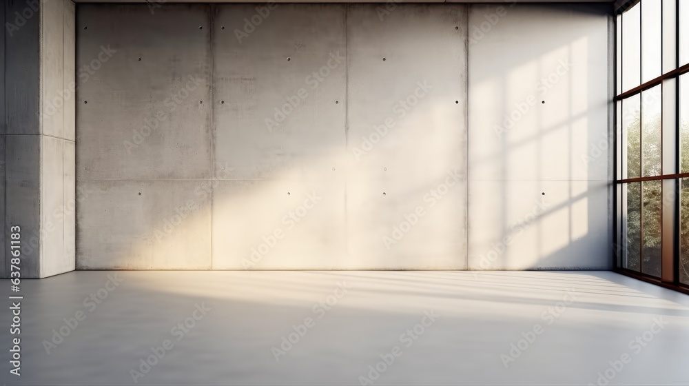 Poster empty room interior with concrete walls with light from window.