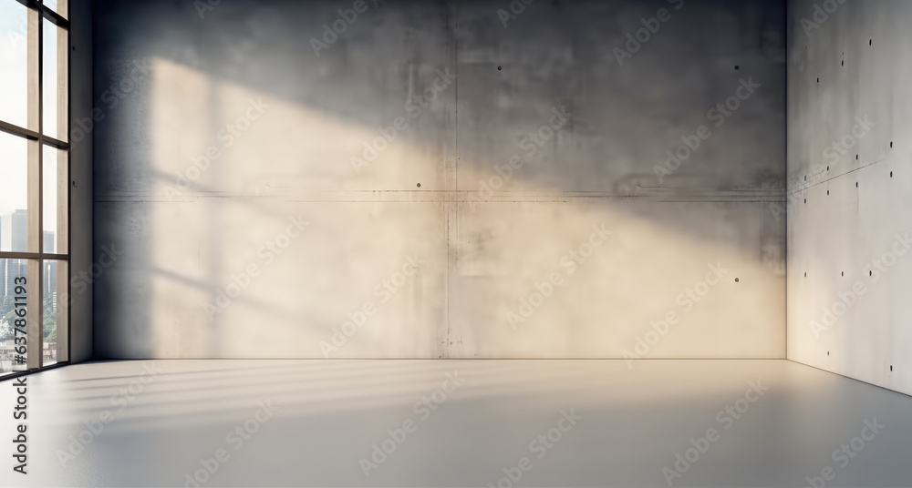Poster empty room interior with concrete walls with light from window.