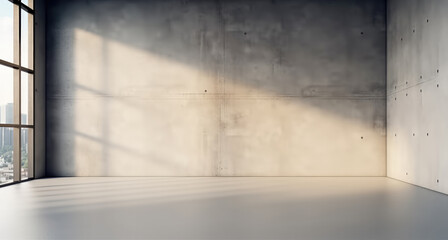 Empty room interior with concrete walls with light from window.