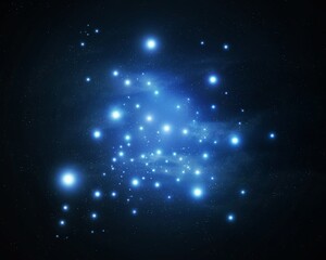 Obraz premium Pleiades in the sky isolated. Bright blue stars in space. Cluster of young stars.