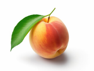 Peach with green leaves isolated on white background