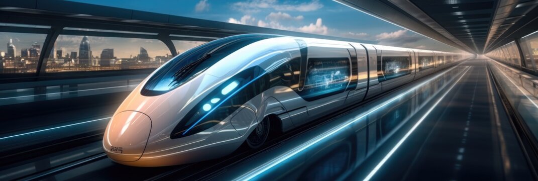 Futuristic bullet train or hyperloop ultrasonic train capsule, Futuristic Concept.