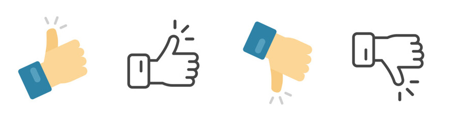 Thumb up down like dislike icon vector simple pictogram graphic, finger approval disapproval flat thin line outline art symbol, deny rejection and ok good gesture, correct wrong ui clipart image - obrazy, fototapety, plakaty