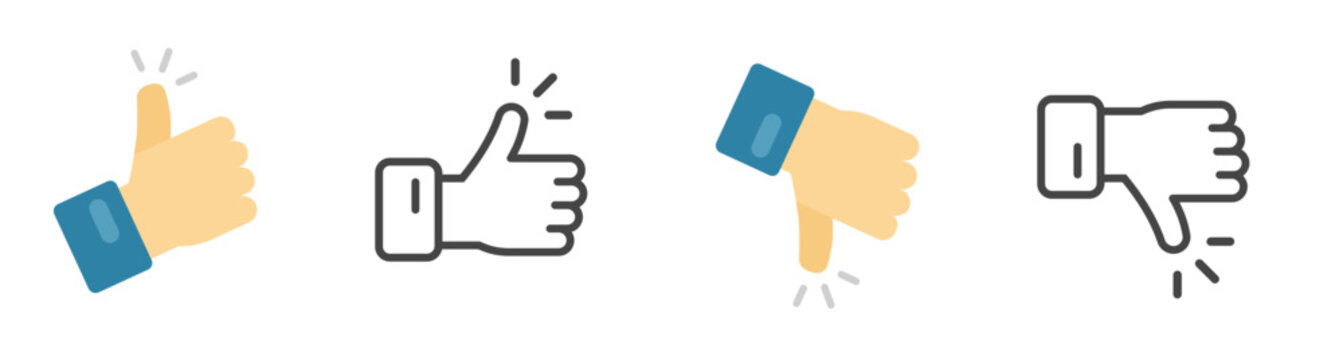 Thumb up down like dislike icon vector simple pictogram graphic, finger approval disapproval flat thin line outline art symbol, deny rejection and ok good gesture, correct wrong ui clipart image