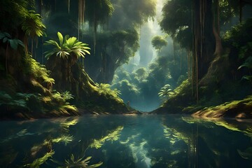 Deep tropical jungles of Southeast Asia in august 3d render