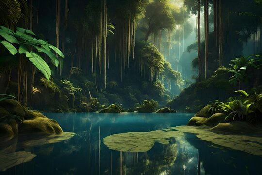 Deep tropical jungles of Southeast Asia in august 3d render © Ahtesham