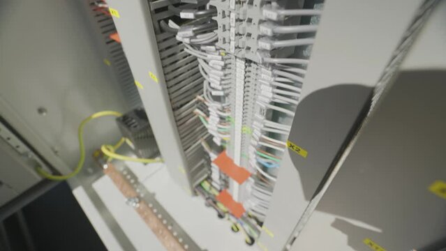Electrical panel of an industrial generator. Distribution board of the generator inside. Intelligent micro grid control cabinet.