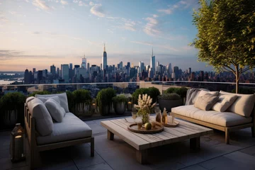 Printed roller blinds Manhattan Rooftop Patio in Manhattan, New York City at Sunset