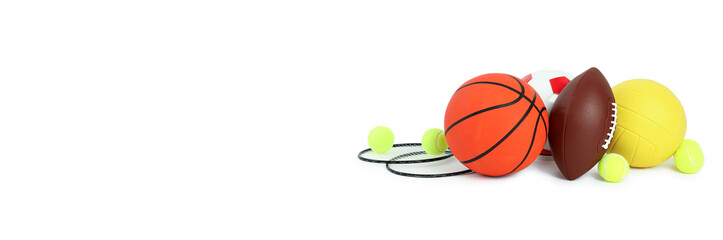 Different tools for sport on white background