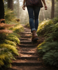 Walking in the forest on path