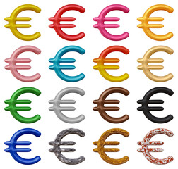 Obraz premium Set of euro sign currency money icon in 3d rendering isolated on transparent background for commercial, business, finance and investment concept.