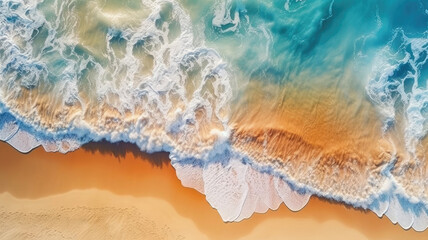 Fototapeta na wymiar Aerial top down view of ocean waves on the beach