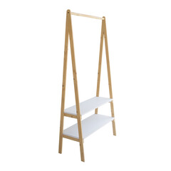 Wooden stand shelves on white background. Interior design Inspiration. Furniture modern inspiration. Home living.