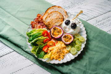 Breakfast Toast Scrambled Eggs and Yogurt