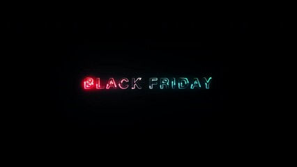 Black Friday colorful neon laser text animation glitch effect cinematic title on black abstract background.