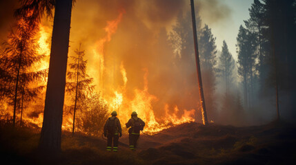 Firefighters Tackling Forest Fire